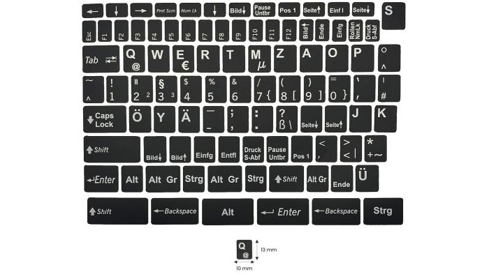 N10 Stickers touches - Allemand - kit grande - fond noir - 13:10mm