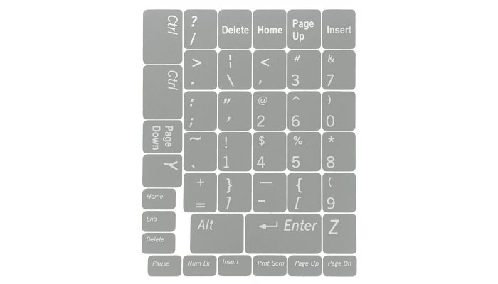 N48 Autocollants pour Clavier - Fond Gris Clair - Ensemble Moyen - 12,5mm x 10,5mm
