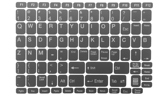 N50 Autocollants pour clavier - fond gris foncé - grand ensemble - 12,5mm x 10,5mm